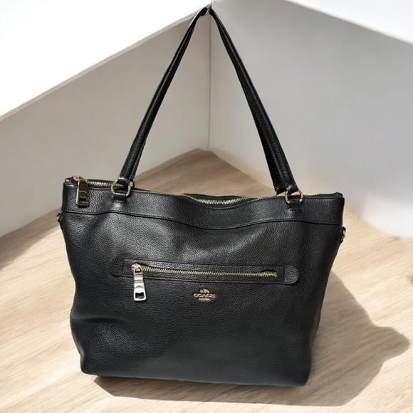 COACH TOTE, TYLER PEBBLE LEATHER, BLACK & GOLD, CROSSBODY, UNBRANDED CHAIN - Picture 2 of 15